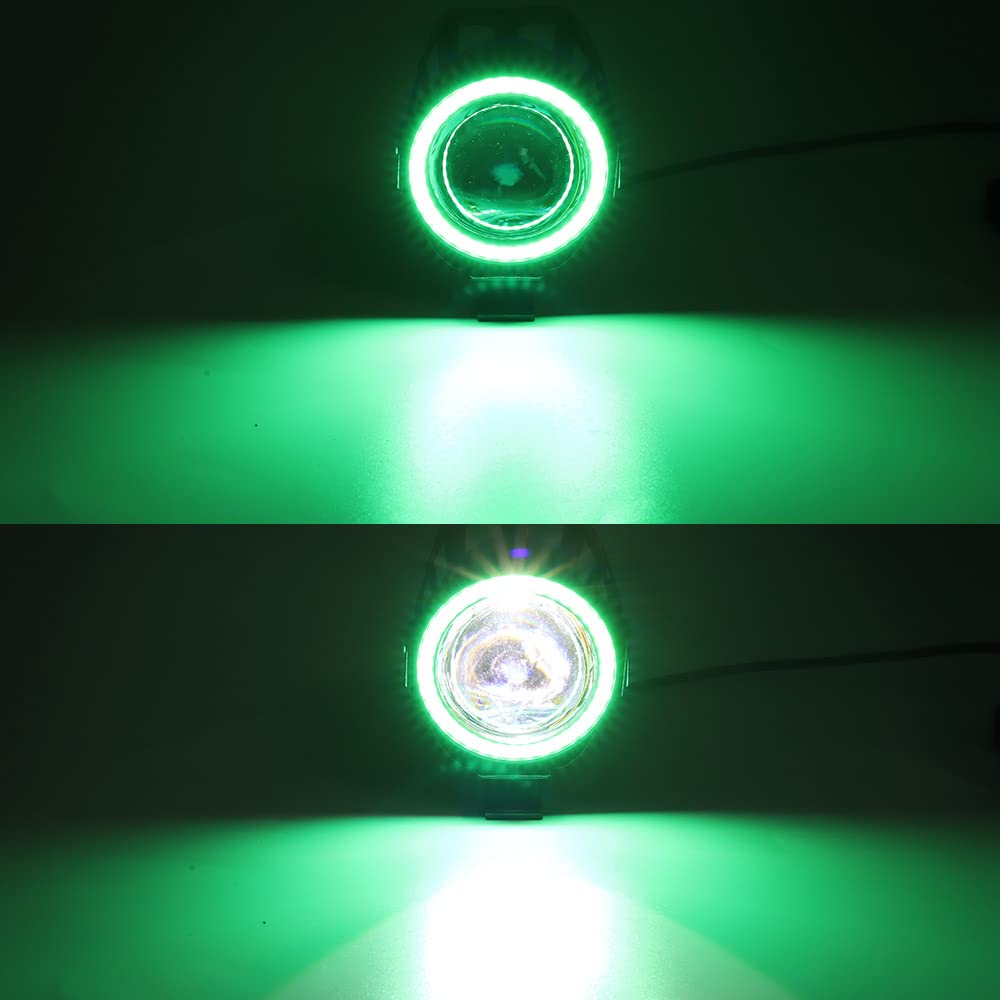 X-STYLE U7 Motorcycle Fog Lamp, 2 Modes, White + Green Squid Ring, LED Headlight,