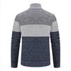 Men's Color Block Velvet-Lined Knit Cardigan with Stand Collar for Fall/Winter