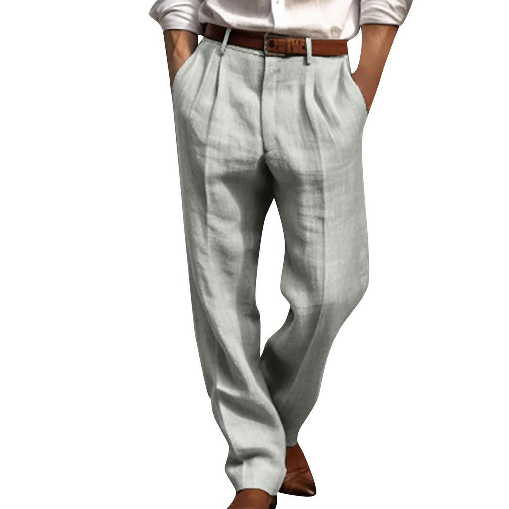 Men's Casual Loose And Comfortable Casual Pants Cotton Linen Printed Drawstring Trousers