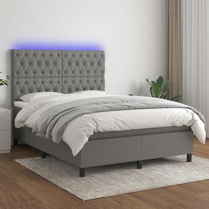 VidaXL Slatted Bed Base with Mattress and LED, Upholstered Bed, Double Bed, Adult Bed for Interior Bedroom, 3135110