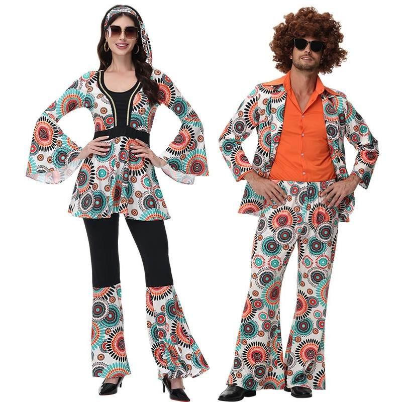 Disco Dj Hippie Costume For Unisex Party Cosplay With Spandex Material