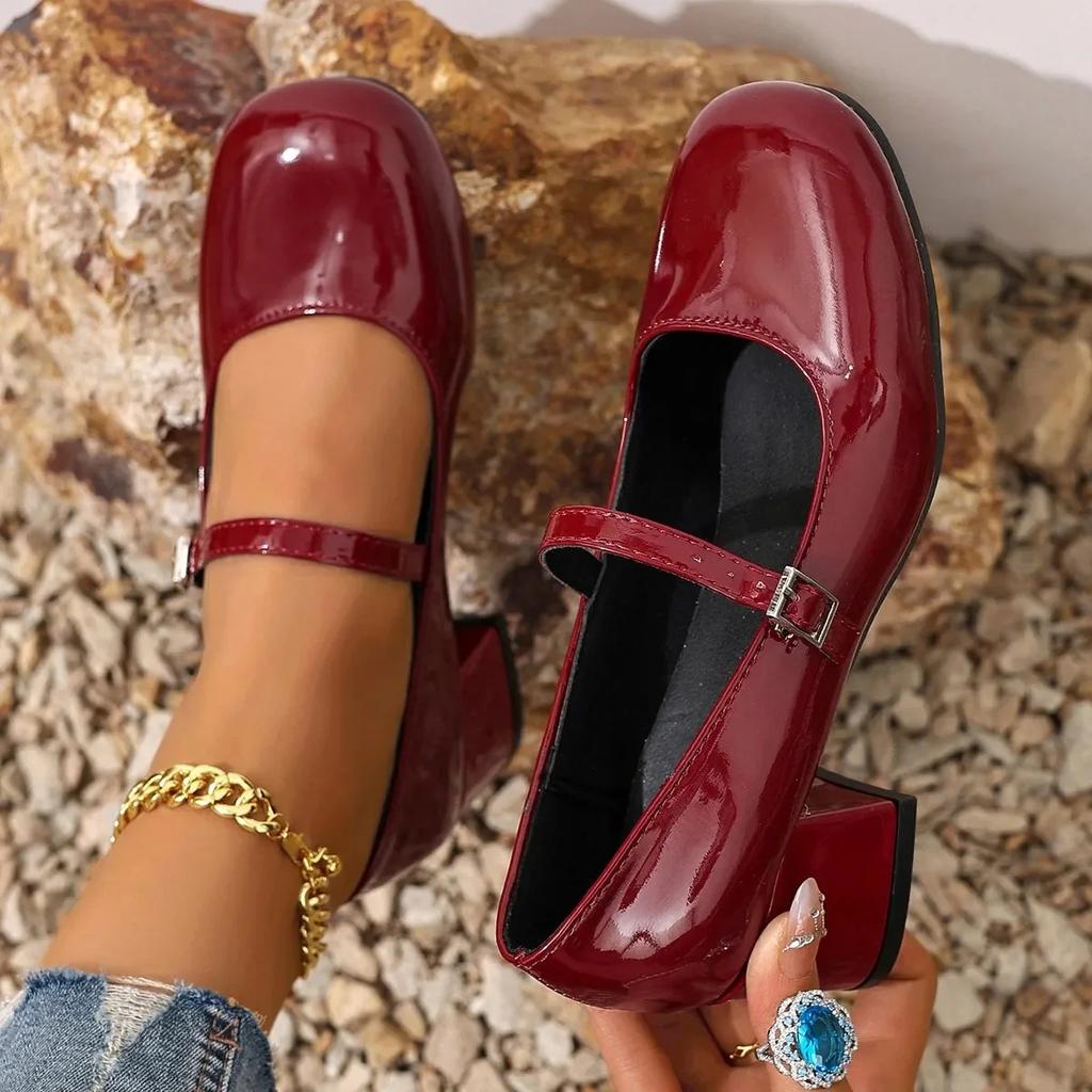 French Butterfly Knot Mary Jane Single Shoes Women's Chunky Heel Elegant Versatile Skirt Matching Small Leather Shoes