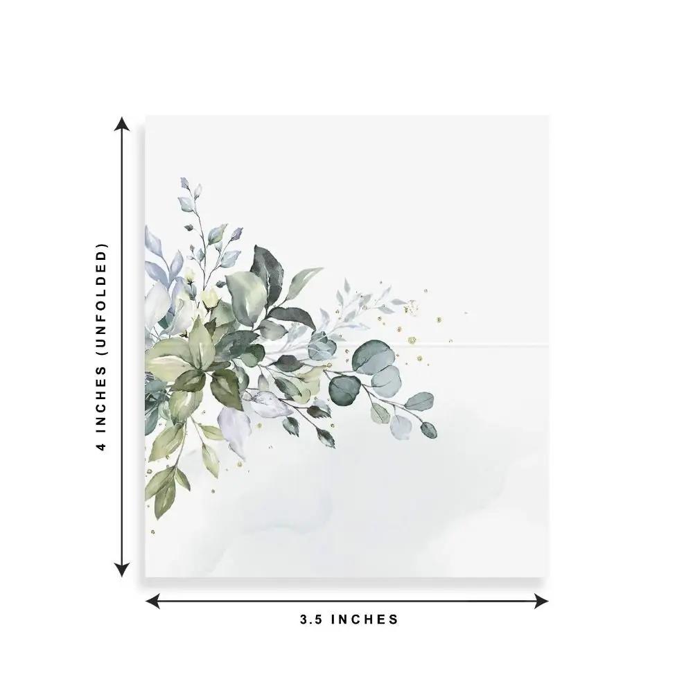 50pcs Blank Green Leaf Table Place Cards Simplicity Paper Tented Name Card Printing Gift Cards Bridal Shower