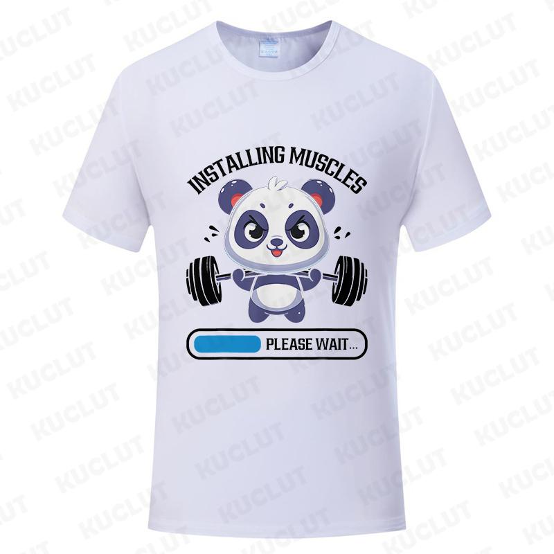 Funny Panda Gym Print T-Shirt Summer Tees for Men Women O-neck Casual Short Sleeve Weightlifting Installing Muscles Fashion Tops