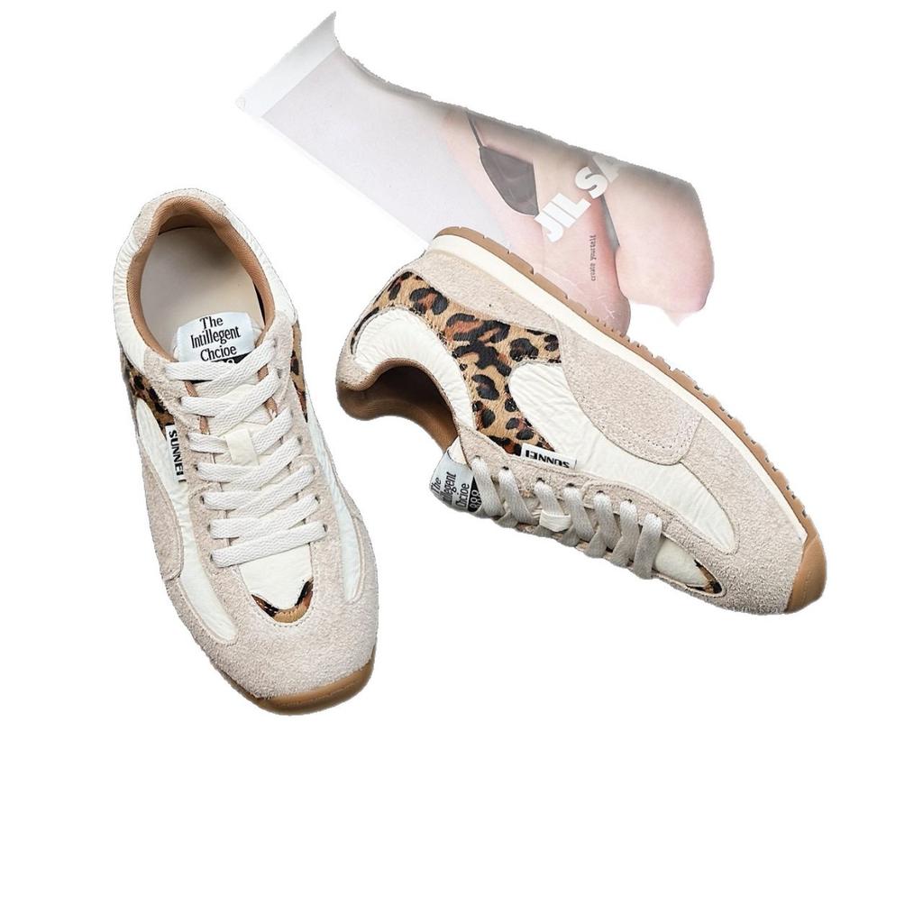 Horsehair Version~ Leather Thick-soled German Training Shoes for Women's 2025 New Mesh Breathable Splicing Casual Flat-soled Sports Shoes