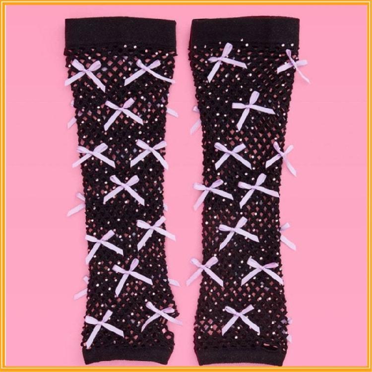 Fashionable Fingerless Mesh Gloves Arm Sleeves with Rhinestones for Women Teens Vintage Styles Holiday Gathering Props