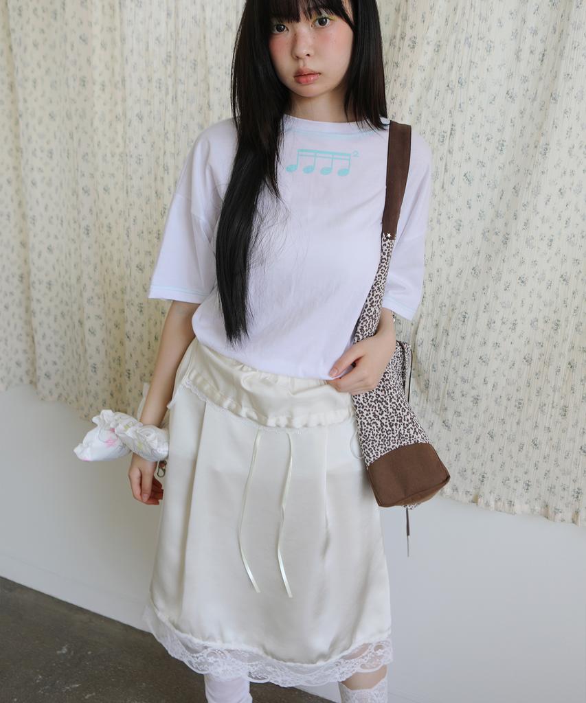 NOFFICIALNOFFICE Satin Ribbon Lace Slip Dress Vanilla