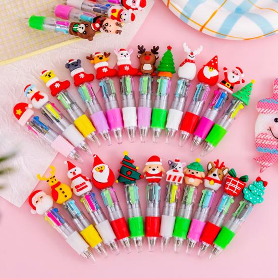 Christmas Ballpoint Pen Snowman Reindeer Topper Designs Multi-Color Writing Pen Fun Holiday Gift for Students Friends