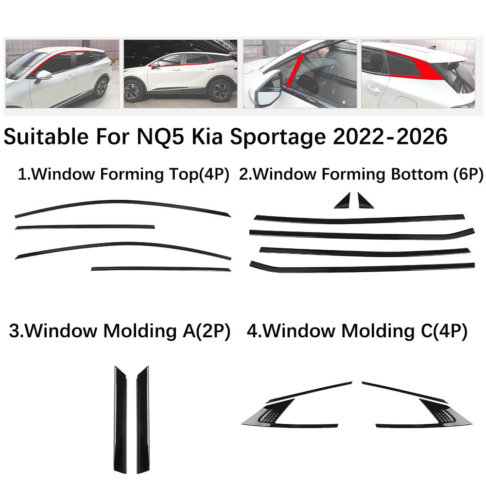 For Kia Sportage NQ5 16pcs ABS Car Window Decorative Strip Button Side Panel Cover Trim Car Interior Mouldings