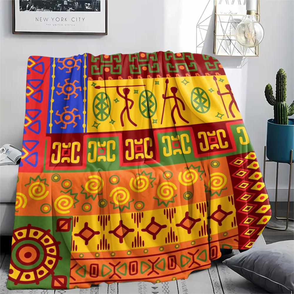 1Pc Ethnic Tribal Texture Print Flannel Blanket, High Quality Comfortable for All Seasons, Home Decor, Warmth and Comfort, Perfect for Gifts