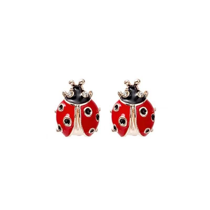 Pinkdudu Cute Red Ladybug Drip Glaze Beetle Stud Earrings Personality Trendy Insect Earrings for Women Versatile Fashion Accessory PD2540