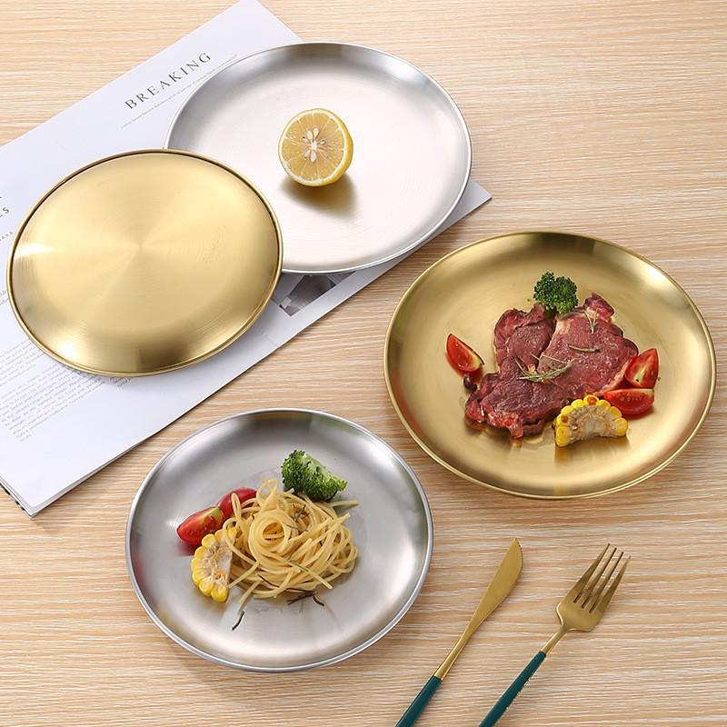 304 Stainless Steel Korean BBQ & Dinner Tray - Gold Round Plate