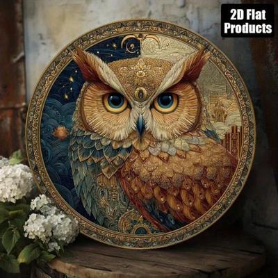 Vintage Owl Metal Wall Art Round Sign Floral Celestial Design Indoor Outdoor Durable Aluminum