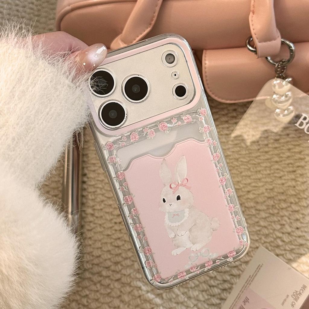 Cute Bunny Card Holder Phone Case for iPhone 16, iPhone 17, and iPhone 17 Pro Max