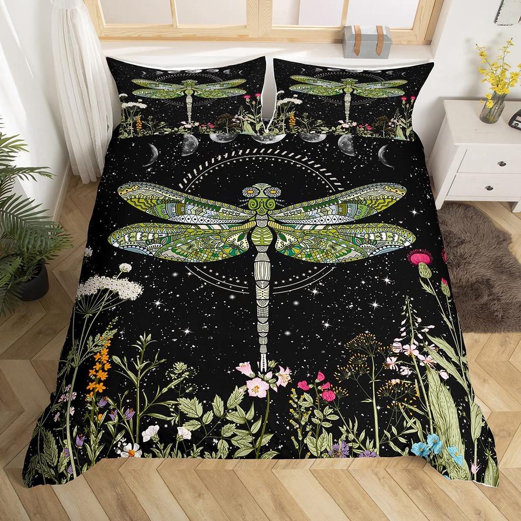 Dragonfly Duvet Cover Set King Queen Full Size Polyester Comforter Cover Watercolour Style For Kids Teens Adults With Pillowcase