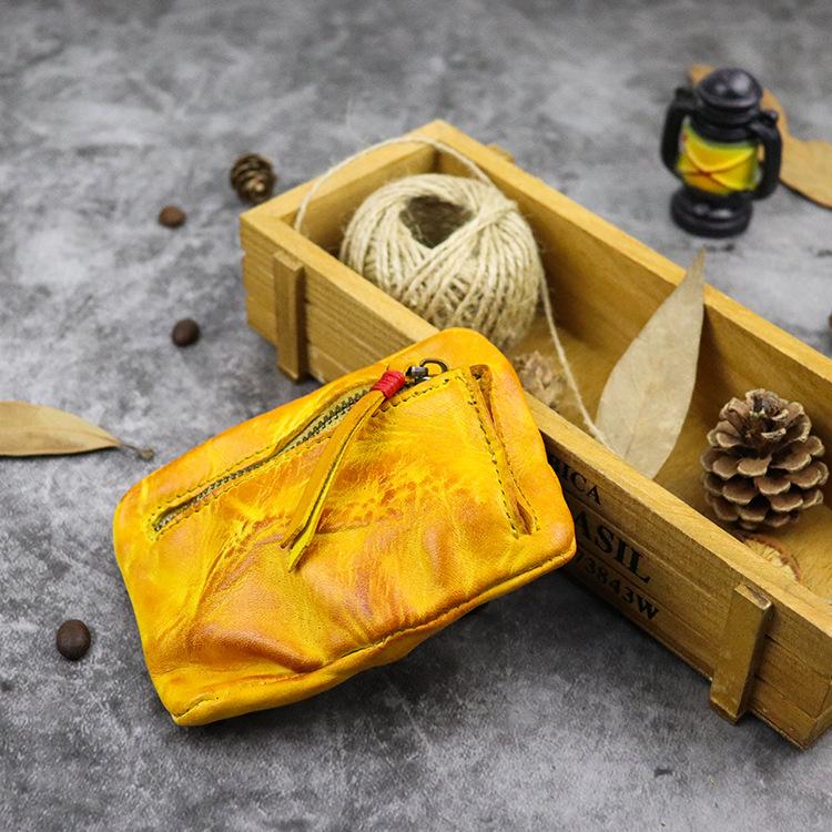Erste Schicht Vegetable Tanned Leather Handgefertigt Vintage Stil Minimalistisch Leicht Studentin Mädchen Münzbeutel Kleiner Münzbeutel