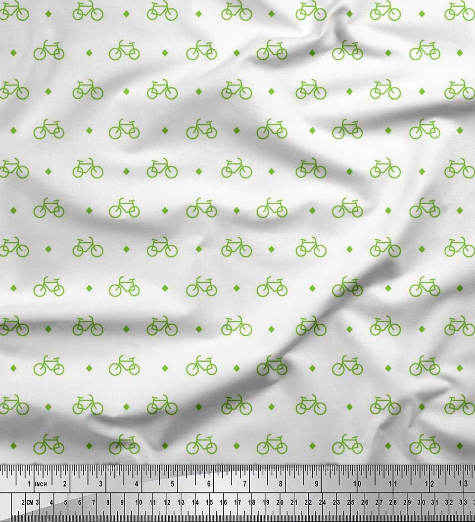 

Тканина Soimoi Japan Crepe Satin Diamond & Bicycle Shirts Print Швейна тканина метр 42 дюйма 42 Inch Wide - Poly Crepe зелений