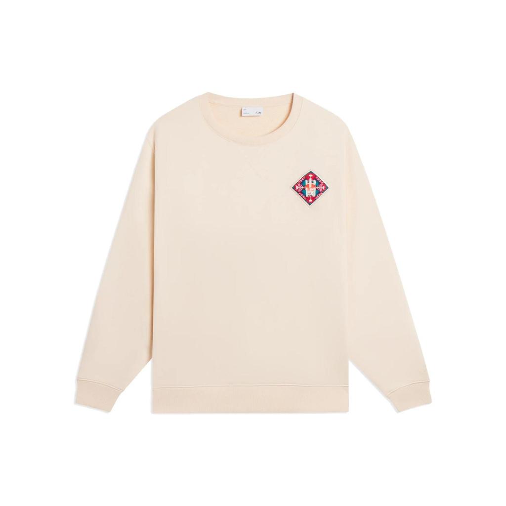 Li-Ning FW22 Embroidered Logo Print Pullover Sweatshirt Unisex Tops White AWDSF47-2