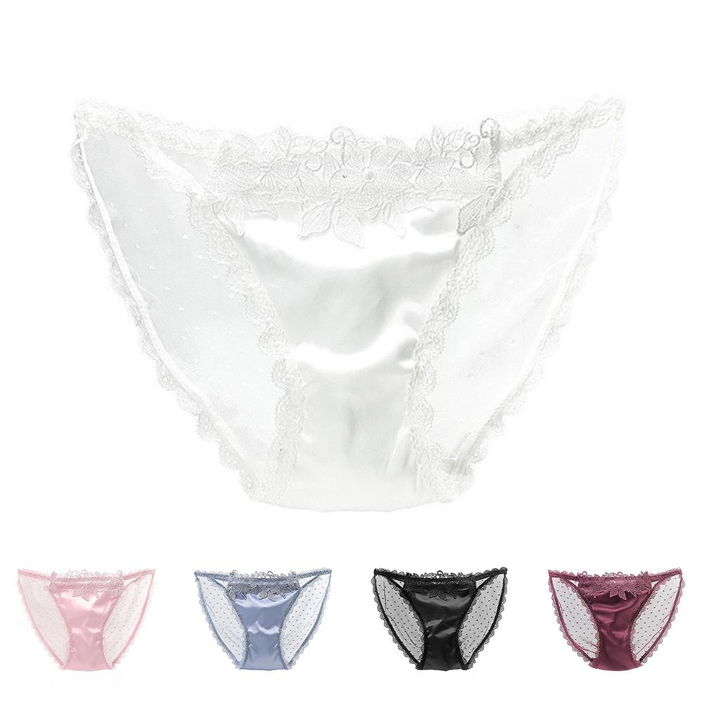 Underwear Briefs Back See Through Breathable Flower
