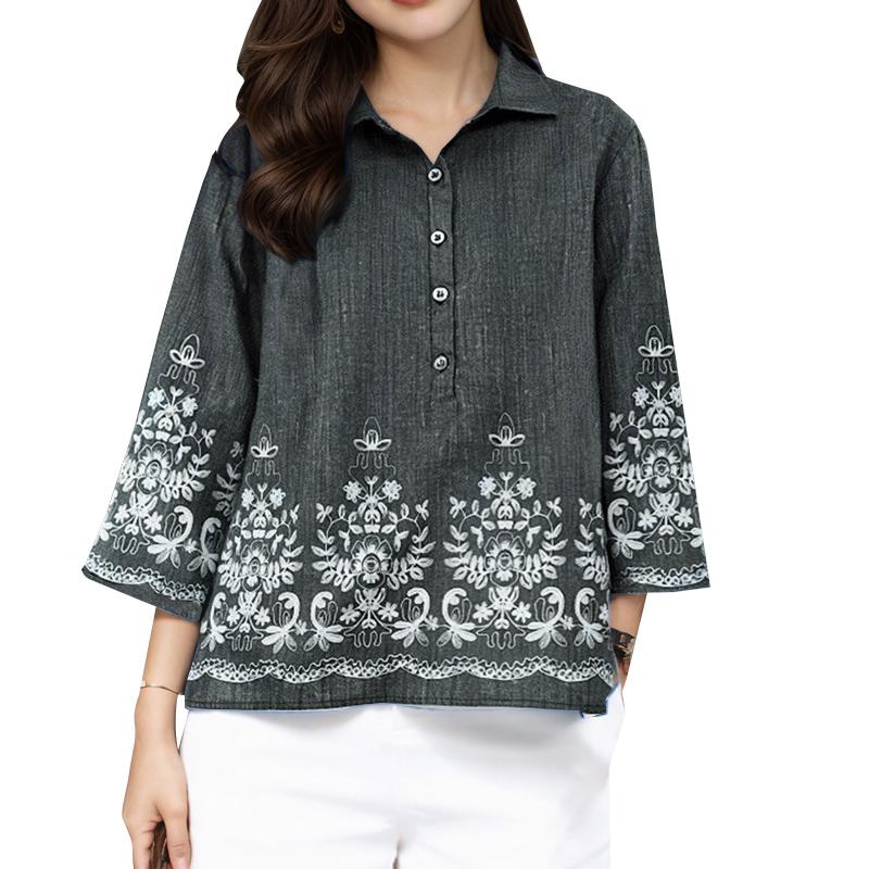 

ZANZEA Женская блузка с отложным воротником, свободного кроя, с рукавами 3/4 и принтом 5XL чёрный