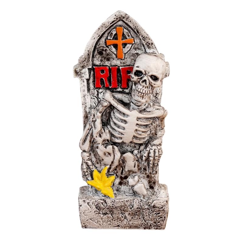 Shelf Ready Halloween Grave Marker Item, Resin Bone Figure Accent for Entry Table Styling and Event Display Use