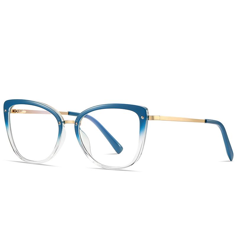 Transparent Blue Frame Cat Eye Myopia Glasses Women Anti Blue Rays Student Prescription Spectacles Diopter 0 -0.5 -0.75 To -6.0