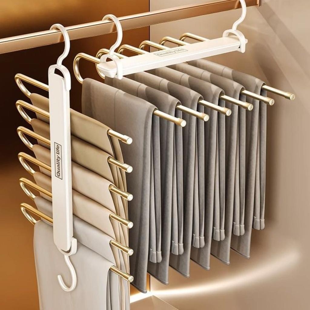 Stainless Steel Foldable Pants Hangers - Space Saving, Closet Organizers for Jeans, Leggings, Trousers, Slacks, Durable Metal Construction