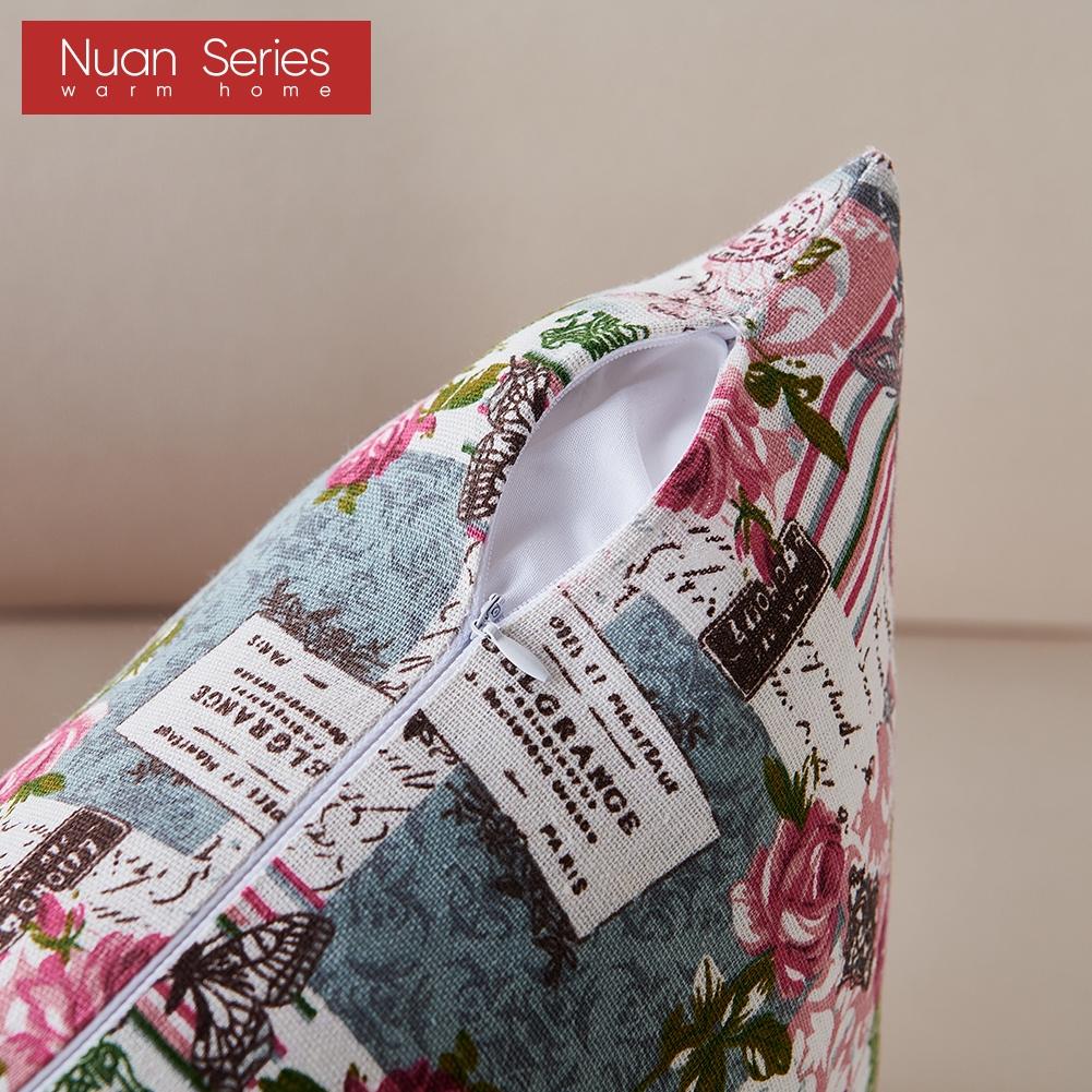 1PC Nuan Series Retro Romantic Printed Pillowcase Cotton Linen Comfortable Pink Pillowcase for Sofa Bed Living Room Bedroom Home Decor