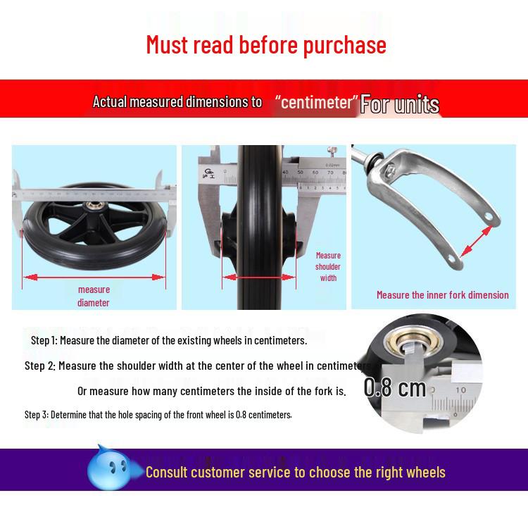 Universal Rollstuhl-Vorderradsatz Vollgummi mit Lagern & Schrauben in 6, 7, 8 Zoll