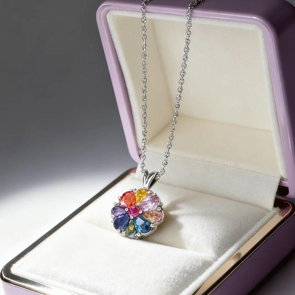 Imitation Colorful Tourmaline Flower Necklace Women's Luxury Group Inlaid Colorful Treasure Pendant Collarbone Chain