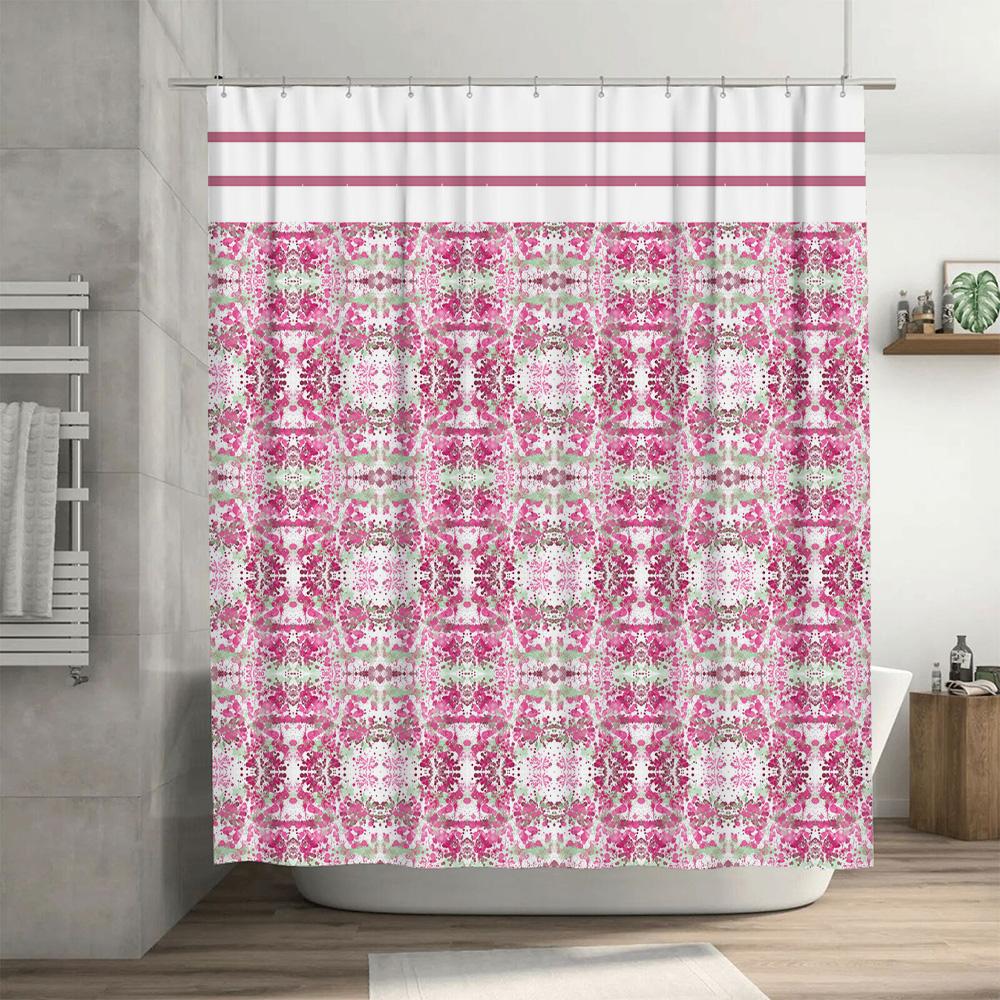 Kaleidoscope Bath Shower Curtain: Pink White Green Waterproof Fabric Decorative Window Hanging for Bathroom (Size Customizable)