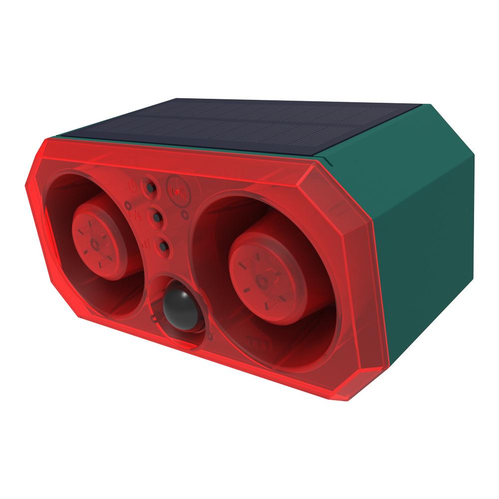 High-Power Dual Speaker Solar Animal Repeller with Infrared Sensor and Red/Blue Strobe Light