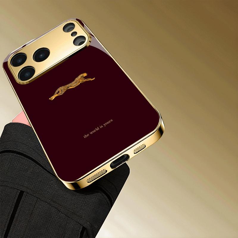 Gouden Luipaardpatroon Goud Metallic Verf Glazen Telefoonhoesje Voor iPhone 17 16 15 14 13 12 11 Pro Max 15 Plus 17 Air 16E Cover