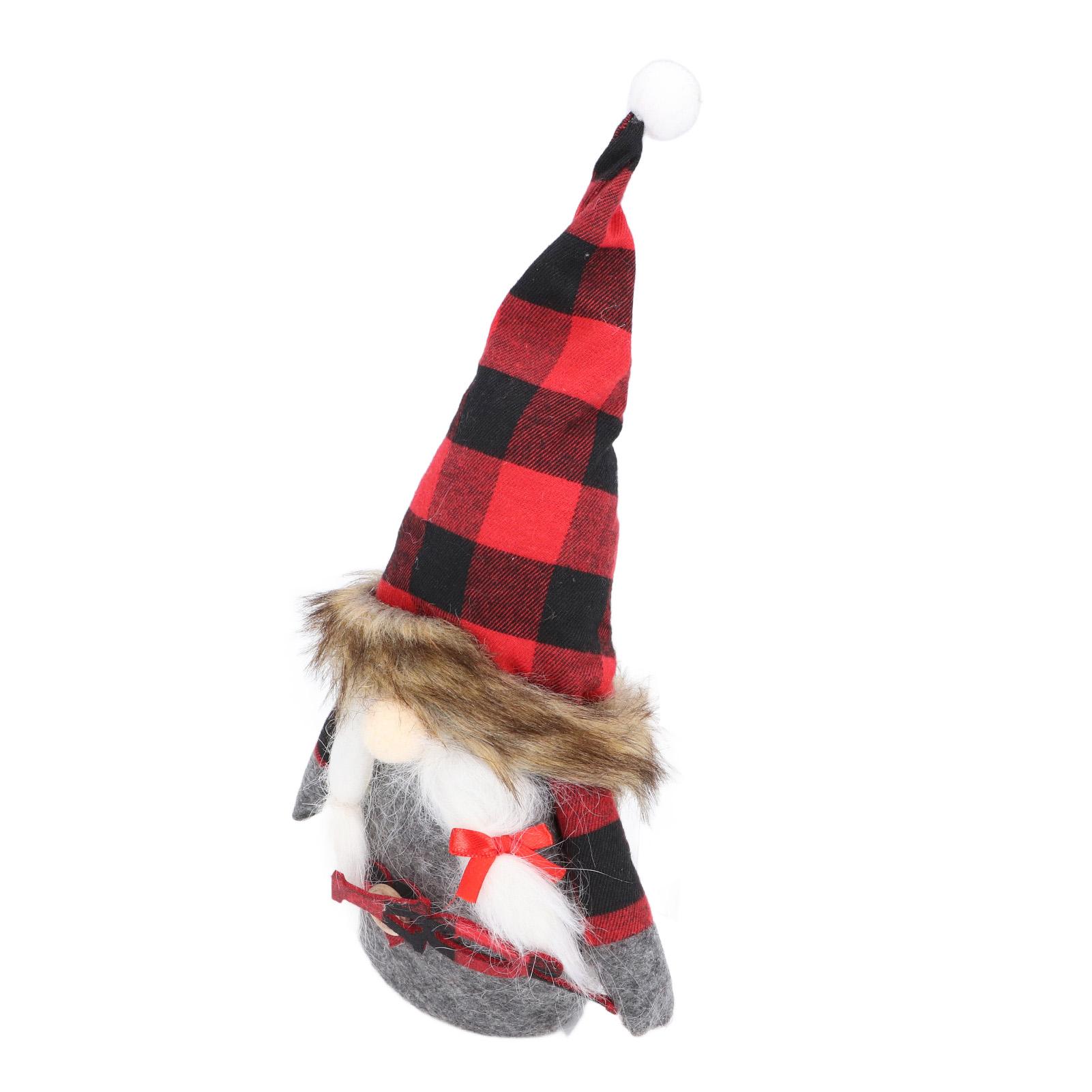

Santa Doll Ornament Red Black Plaid Hat Faceless Cloth Statue Holiday Decoration for TV Cabinet