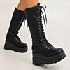Lace-up Platform No Knee Boots  Autumn Round Toe Non-Slip High Heel High Cycling Boots