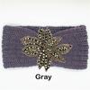 Crystal Beaded Flower Knit Headband For Women Winter Wool Ear Warmer Hairband Turban Headwrap Hair Accessories Bandeau