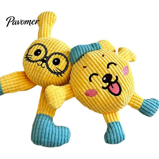 Indestructible Corduroy Dog Toy Squeaky Plush Chew Toy, Cartoon Cat/Dog Shape, Interactive Teeth Boredom Buster for Home Alone Dogs Grinding
