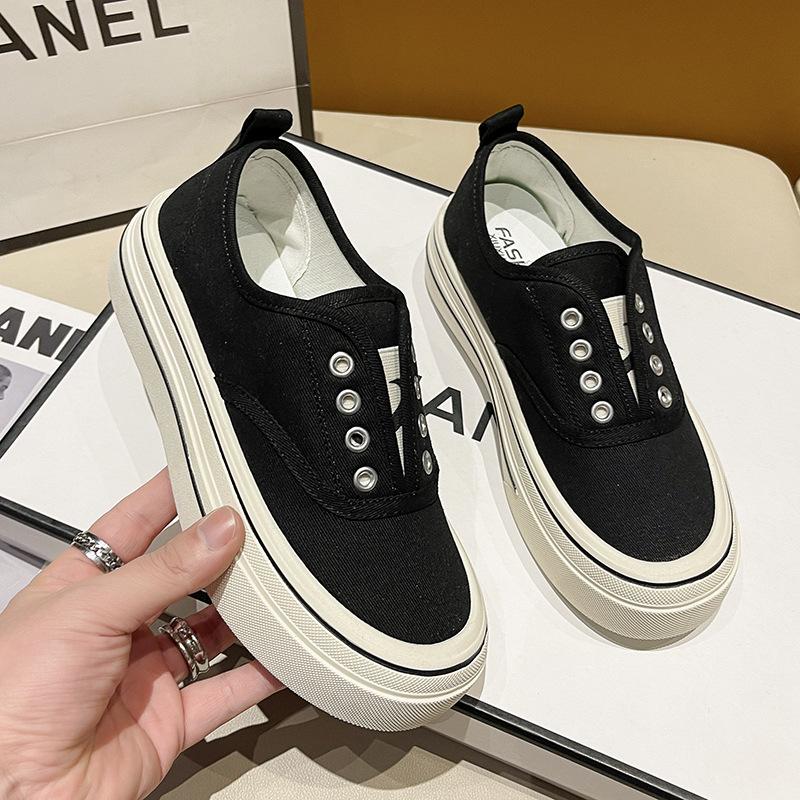 

Кеды из парусины на толстой эластичной подошве, женские новые универсальные дышащие повседневные туфли, увеличивающие рост, маленькие белые туфли, кеды для женщин 40 чёрный