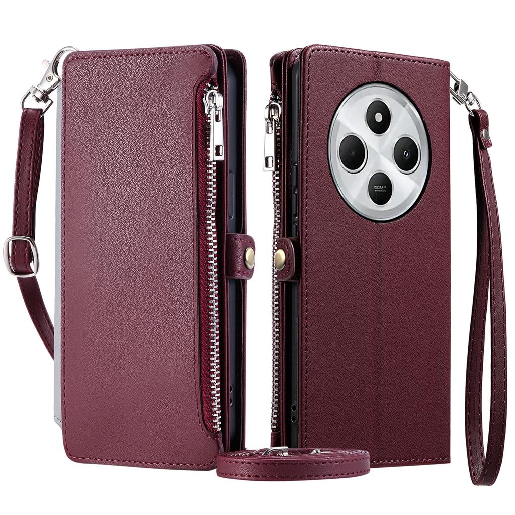 015 Style For Xiaomi Poco C75 4G/Redmi 14R 5G/14C 4G Case TPU+PU Leather Wallet Phone Cover with Straps