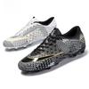 Zhenzu Unisex TPU Long Spike Low-Top Football Training Shoes, Mandarin Duck Black and White.