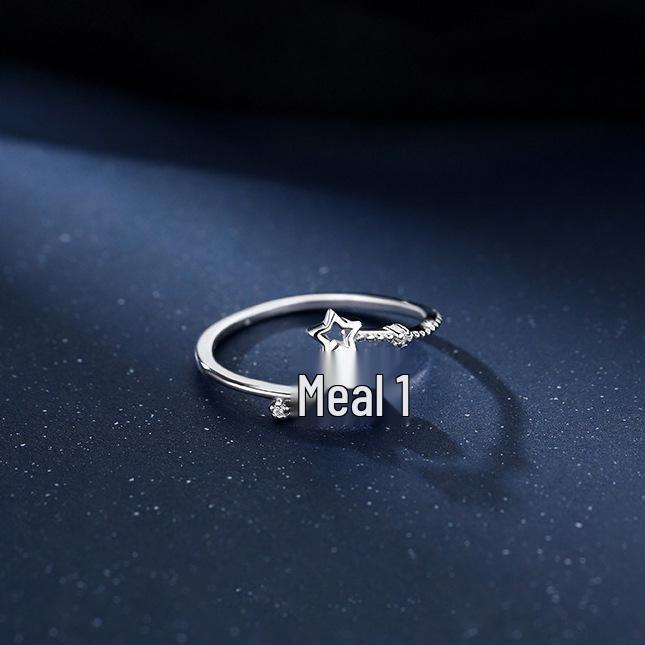 Anel de Zircônia Estrela Ajustável Vazado com Diamante - Moda Europeia & Americana