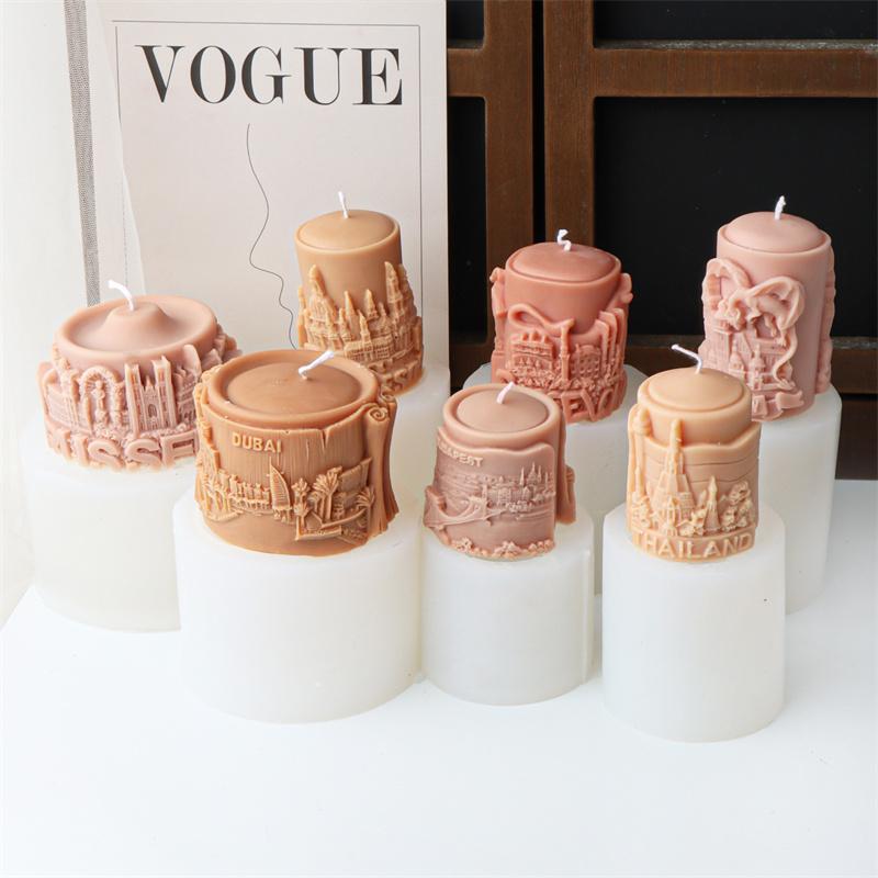 3D Paris Urban Bulidings Cylinderical Silicone Mold DIY Craft Abstract Castle House Church Plaster Candle Mold Home Decor Gift