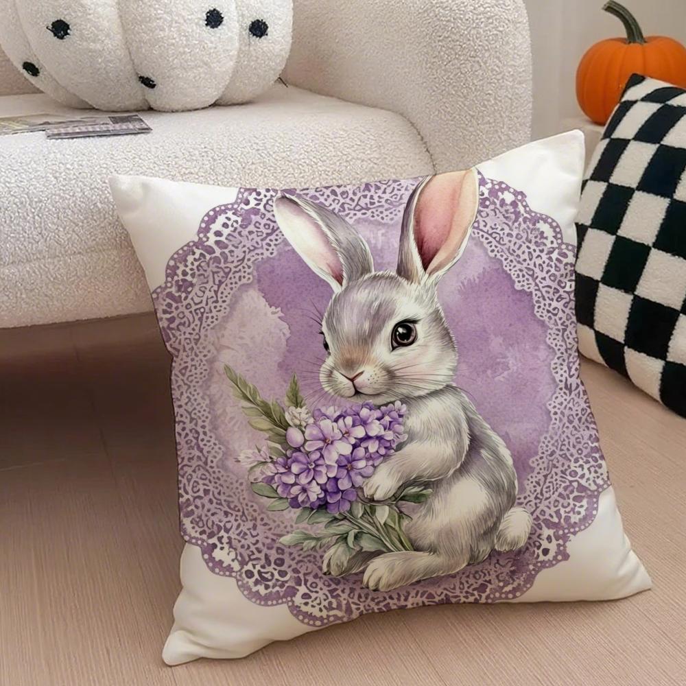 

Religious Global Holiday Art Easter Rabbit Cushion Cover Throw Pillow Cover Hidden Button Durable Polyester Chair Cushion 30x30cm