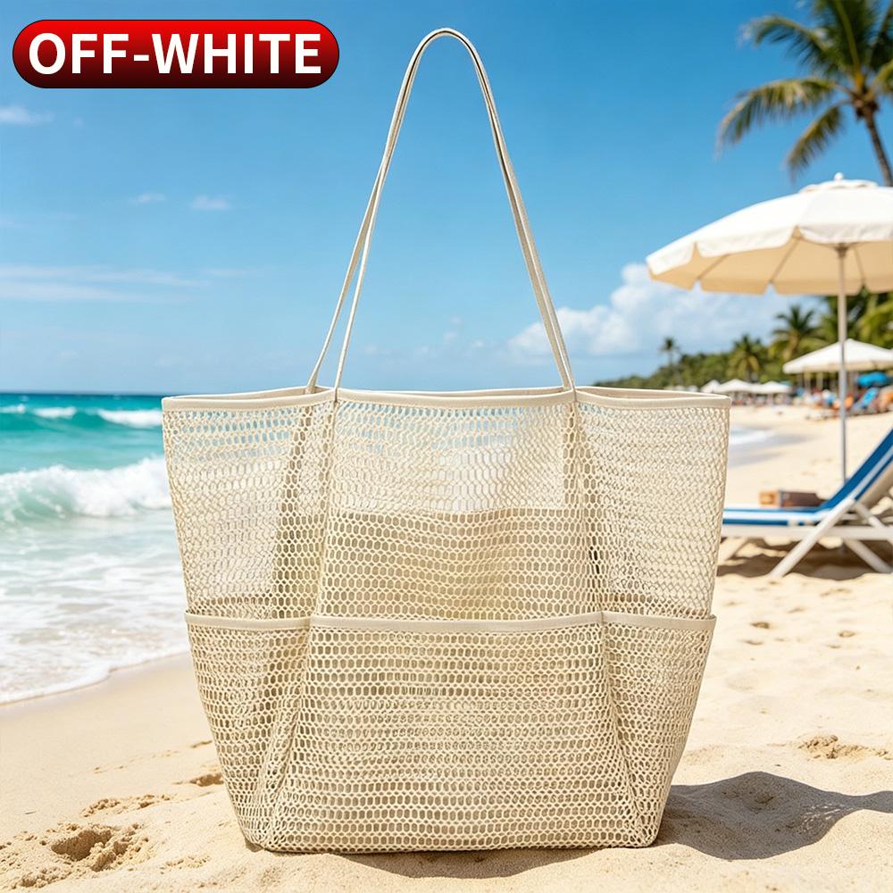 Hollow Mesh Beach Bag Oversized Tote Single Shoulder Handbag Portable Swim Travel Organizer Pouch