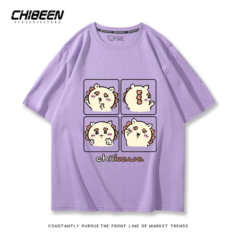 Chiikawa Cute Four-cell Pattern T-shirt Summer High Quality 100% Cotton T-shirt Casual Comfortable Loose Men's T-shirt