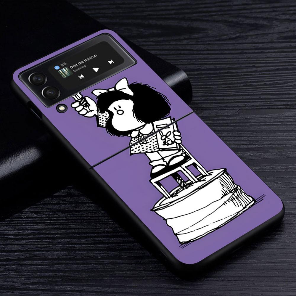 Cute Mafalda Case for Samsung Galaxy Z Flip4 Flip3 5G PC Hard Cell Phone Shell Z Flip 4 3 Black Coque Zflip4 Zflip3 Cover
