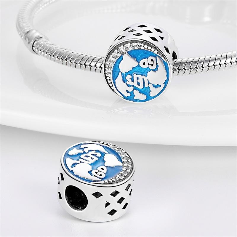Copper Plated Beads DIY Jewelry Bracelet Accessories, Blue Travel Butterfly Bead Charm