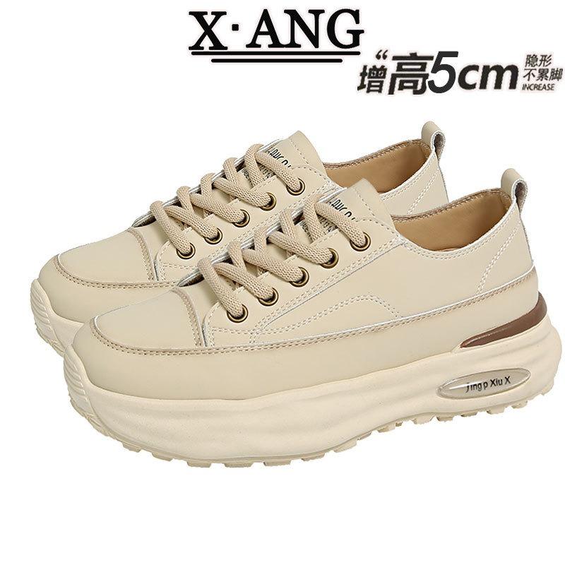 Thick-soled heightening women's shoes leather spring new versatile little white shoes children's casual sports board shoes