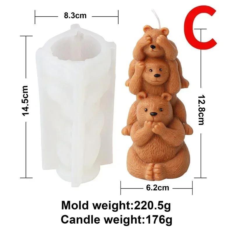 3D Handmade Diy Monkey Bear Shape Silicone Candle Mold Family of Three Overlapping Animals Resin Molds DIY Crafts Home Decor