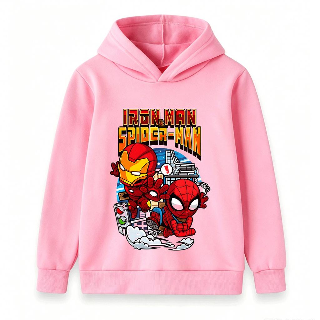 Cartoon Superhero Print Kids Unisex Pullover Hoodie, Comfortable Long Sleeve Casual Sweatshirt for Boys Girls Daily Outdoor Wear in Spring Autumn